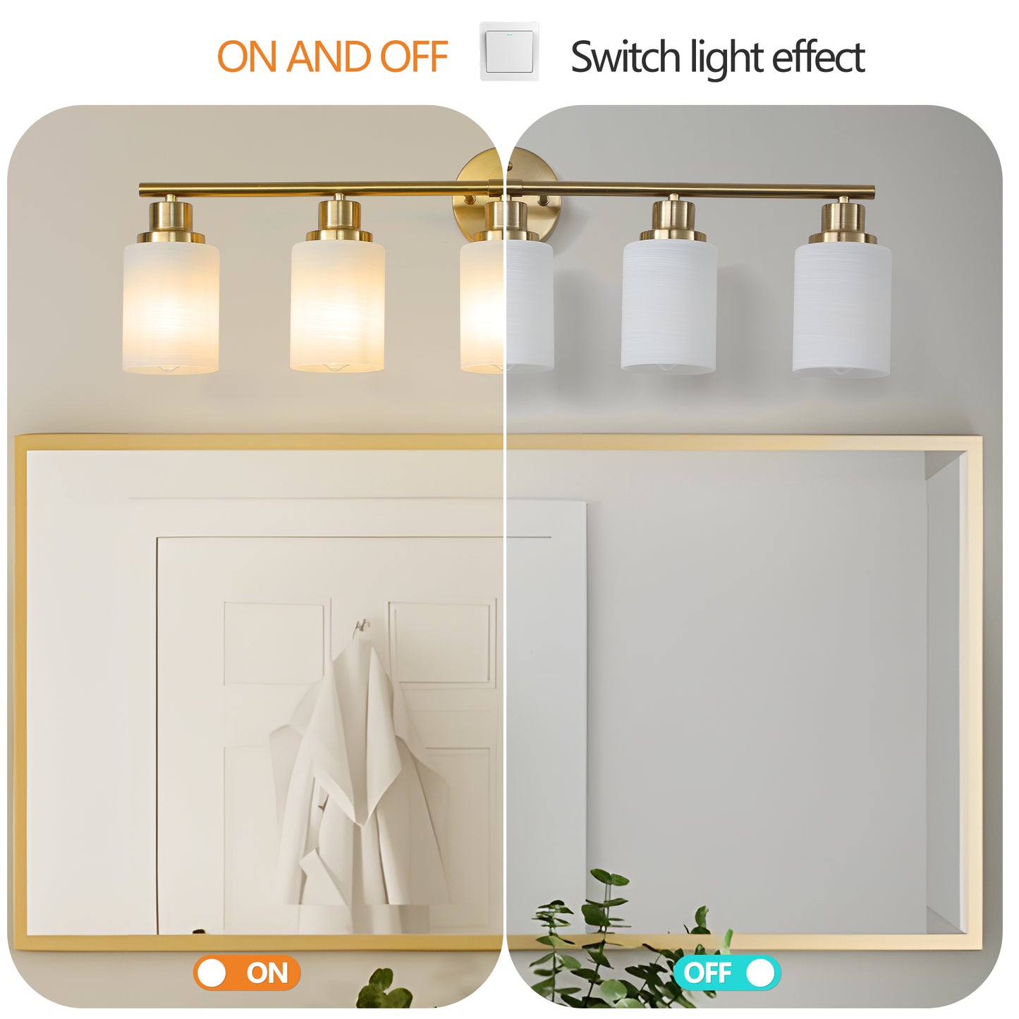 5-Light Gold Vanity Fixture, Frosted Glass Shades, Modern Wall-Mounted Lighting