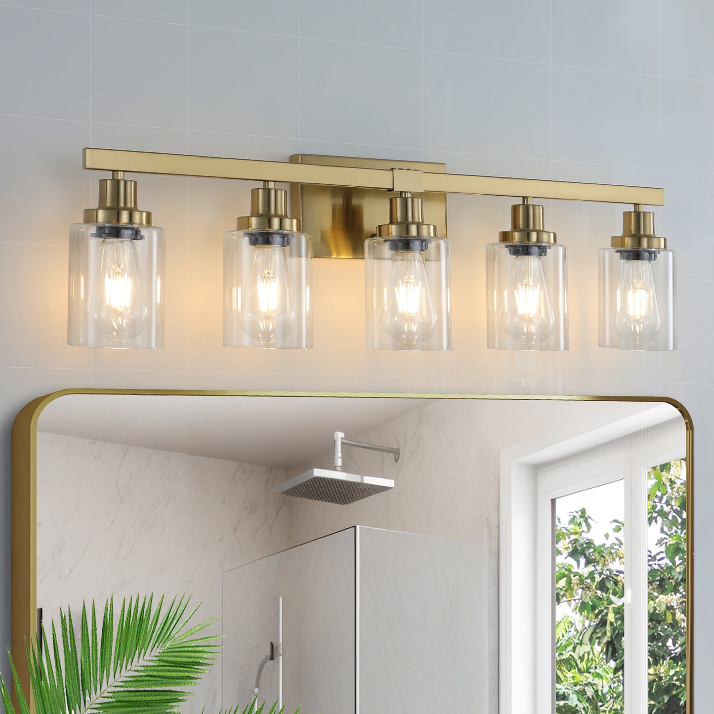 Gold 5-Light Vanity Wall Lamp with Clear Glass Shades