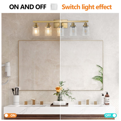 Gold 5-Light Vanity Wall Lamp with Clear Glass Shades