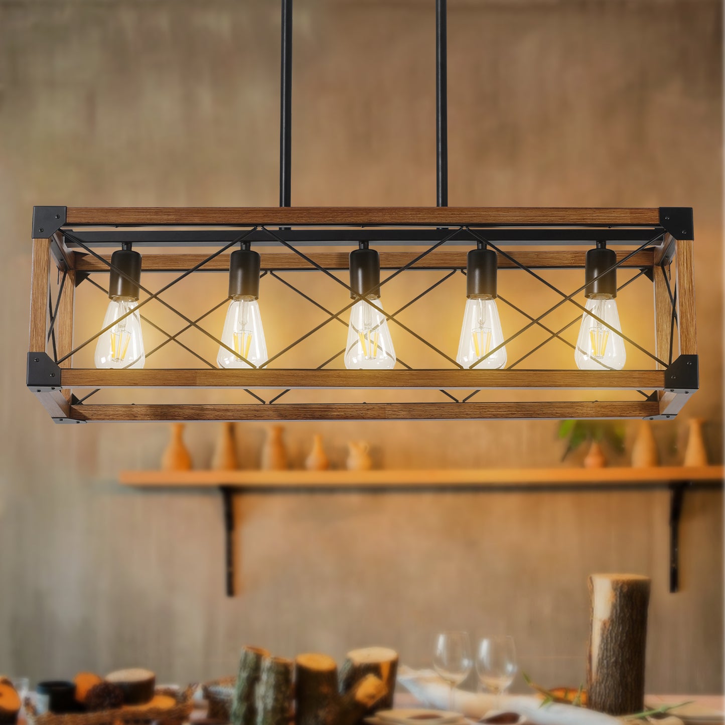 5-Light Vintage Pendant for Multi-Space Lighting