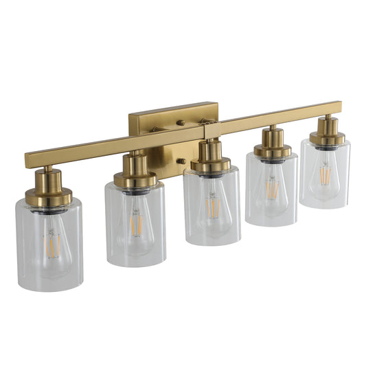 Gold 5-Light Vanity Wall Lamp with Clear Glass Shades